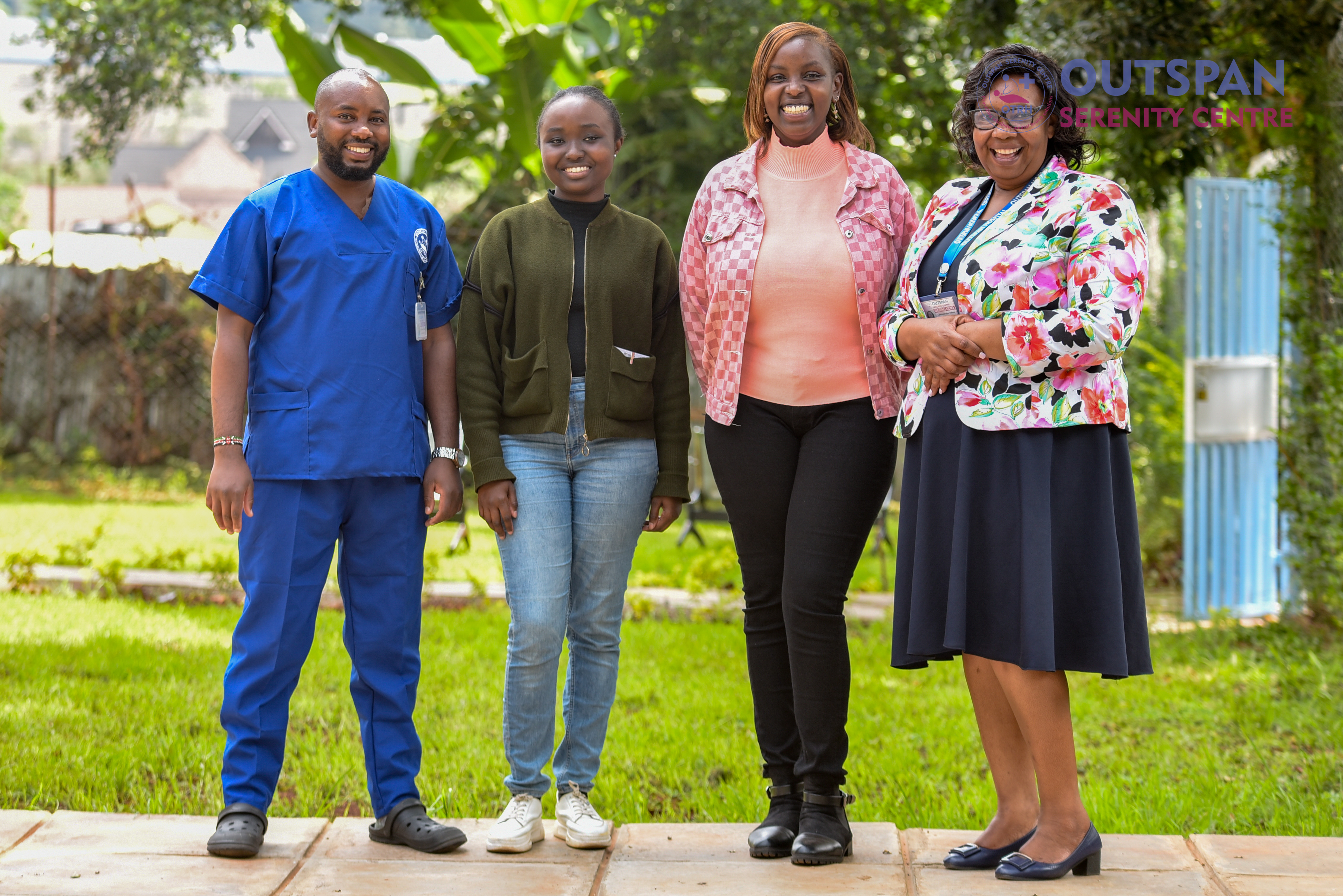 Serene landscaped gardens and intake pavilion at our recovery sanctuary in Nyeri